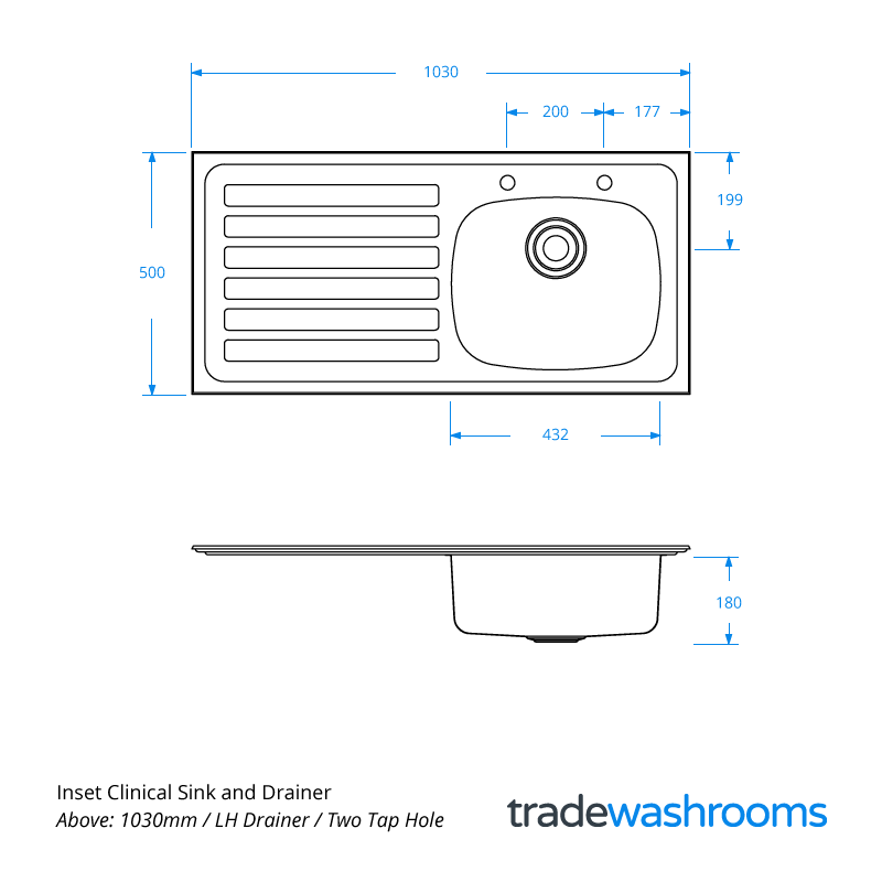 DI1050SL-06 - Inset Clinical Sink and Drainer