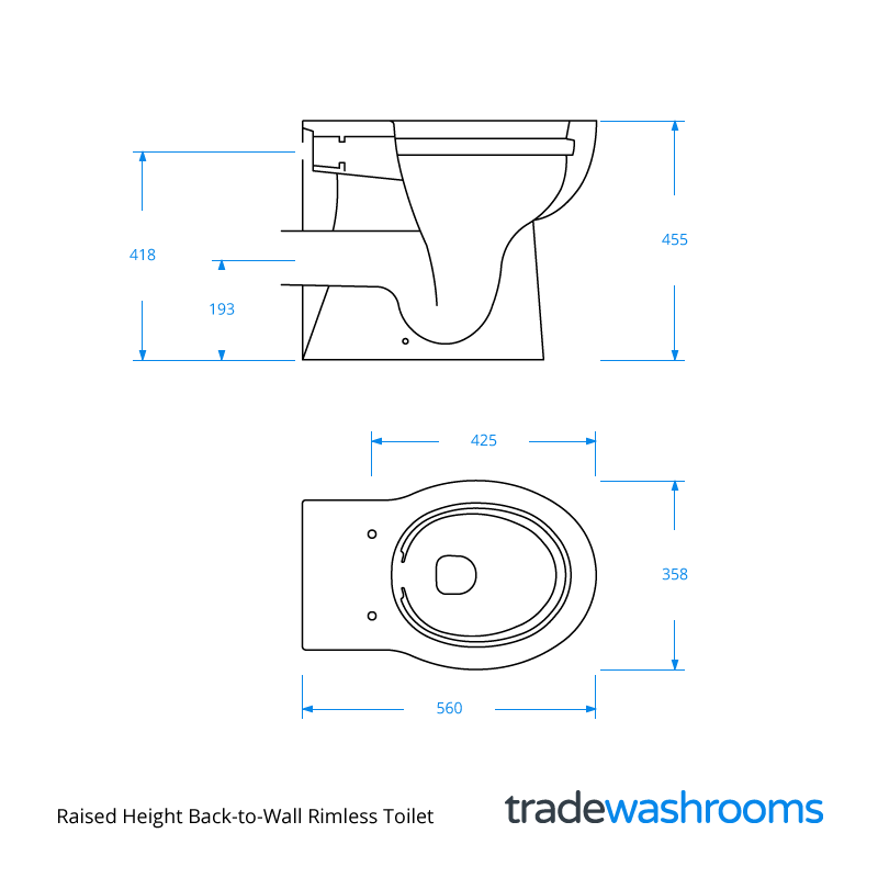 DOCBTW56RIM - Raised Height BTW Rimless Toilet
