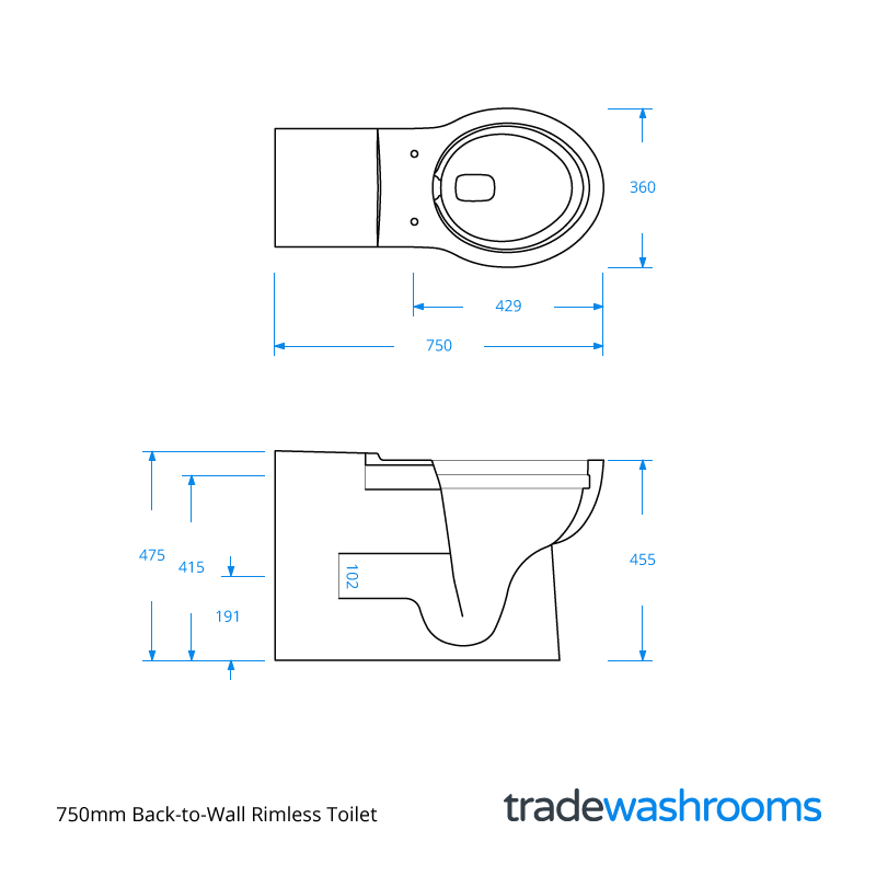DOCMBTW75RIM - 750mm BTW Rimless Toilet