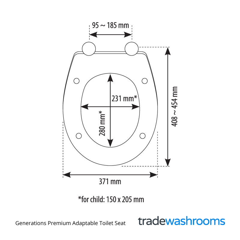 Gerenerations Premium Adaptable Toilet Seat - Dimensions